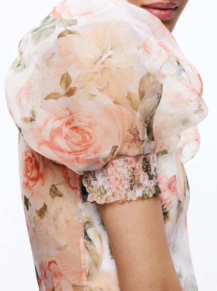 Vernita Puff Sleeve Mini Dress - Morningside Floral White