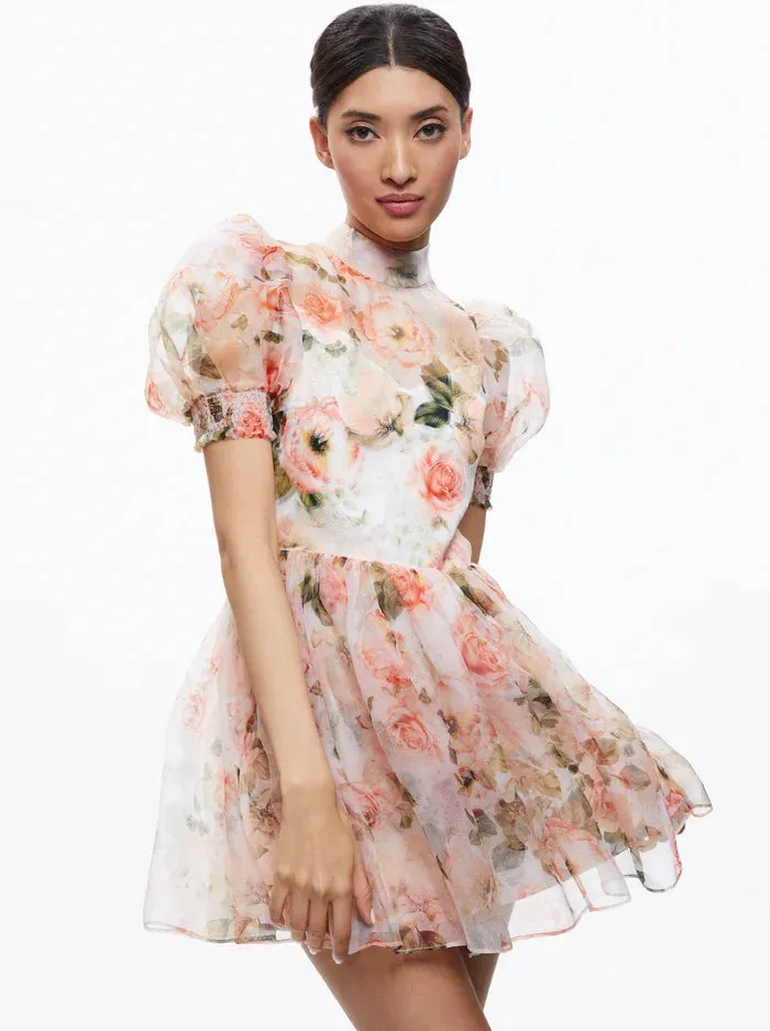 Vernita Puff Sleeve Mini Dress - Morningside Floral White