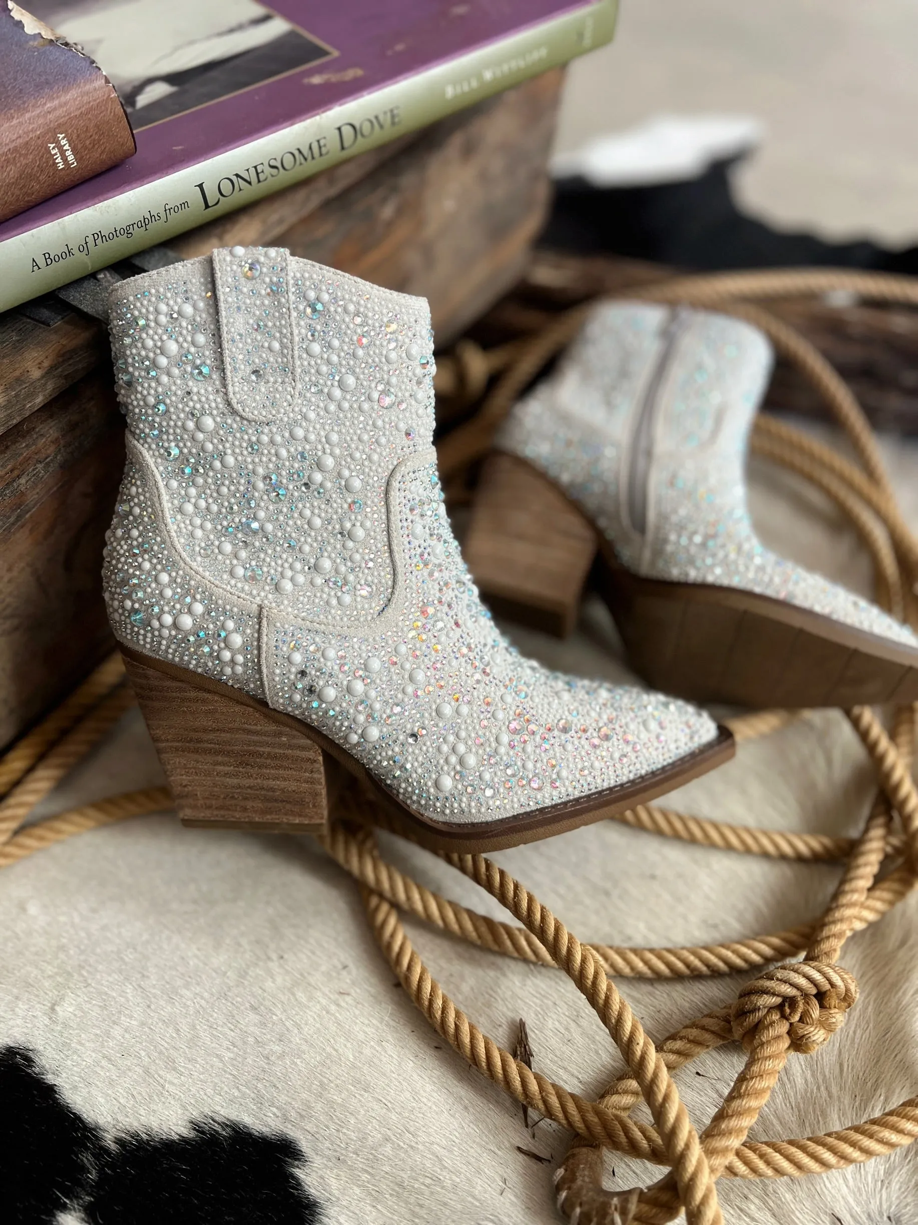 Very G Pearl Kady Silver Rhinestone Booties*