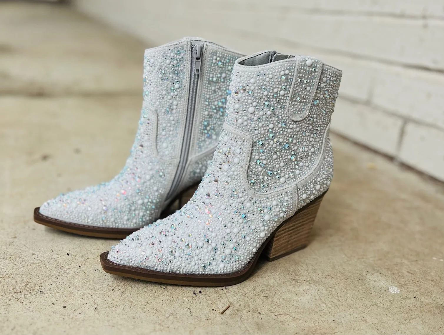 Very G Pearl Kady Silver Rhinestone Booties*