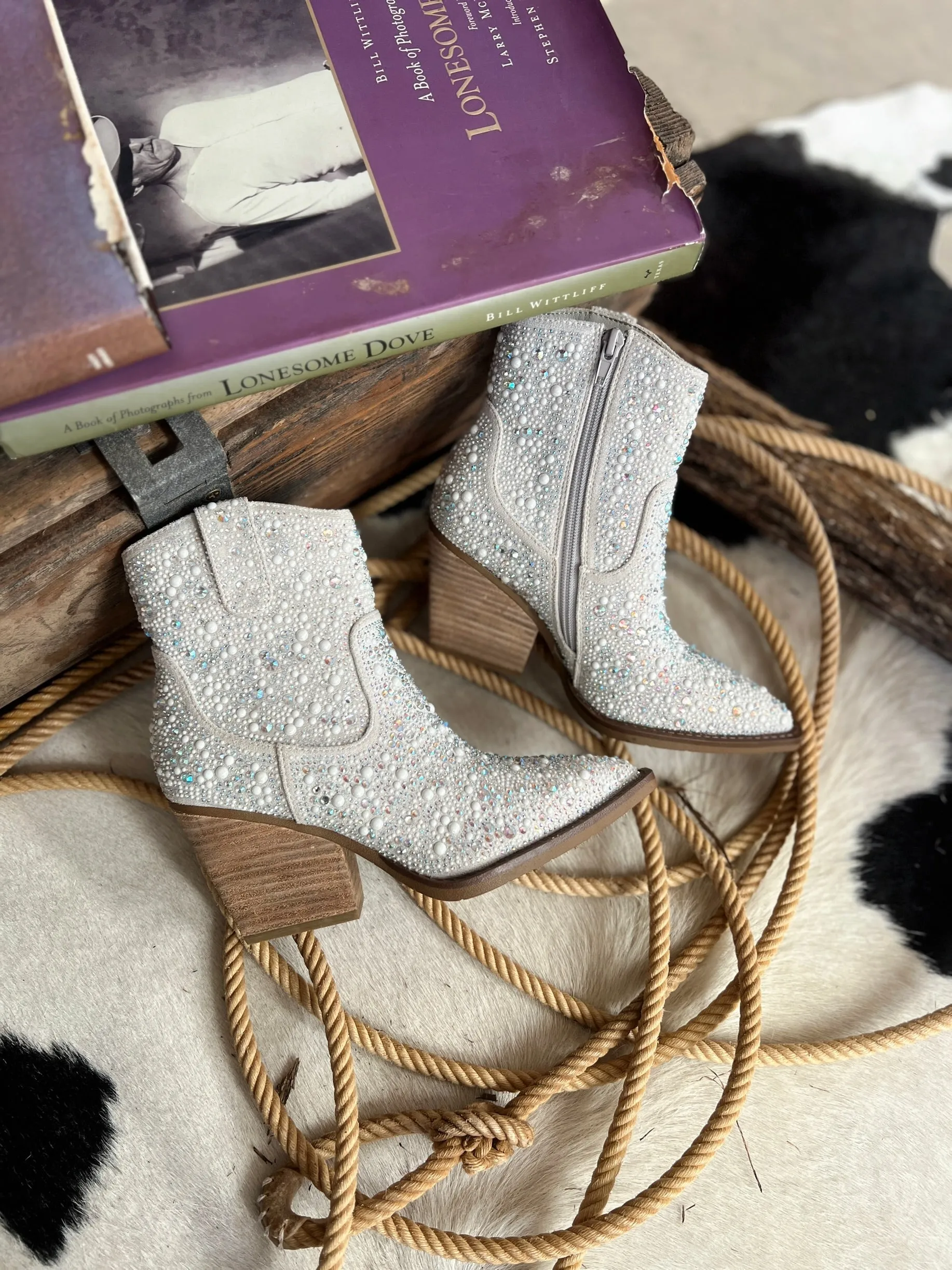 Very G Pearl Kady Silver Rhinestone Booties*