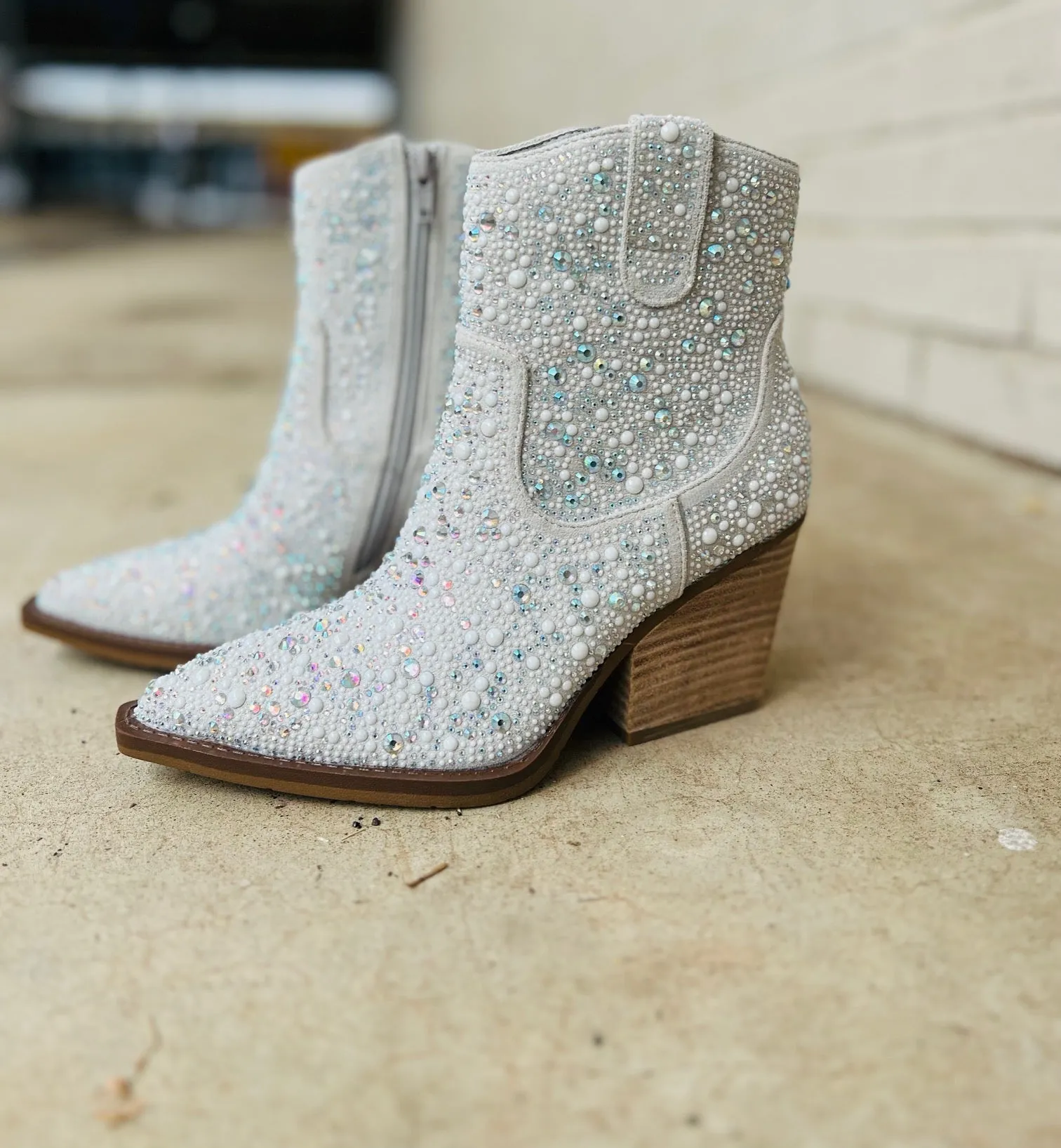 Very G Pearl Kady Silver Rhinestone Booties*