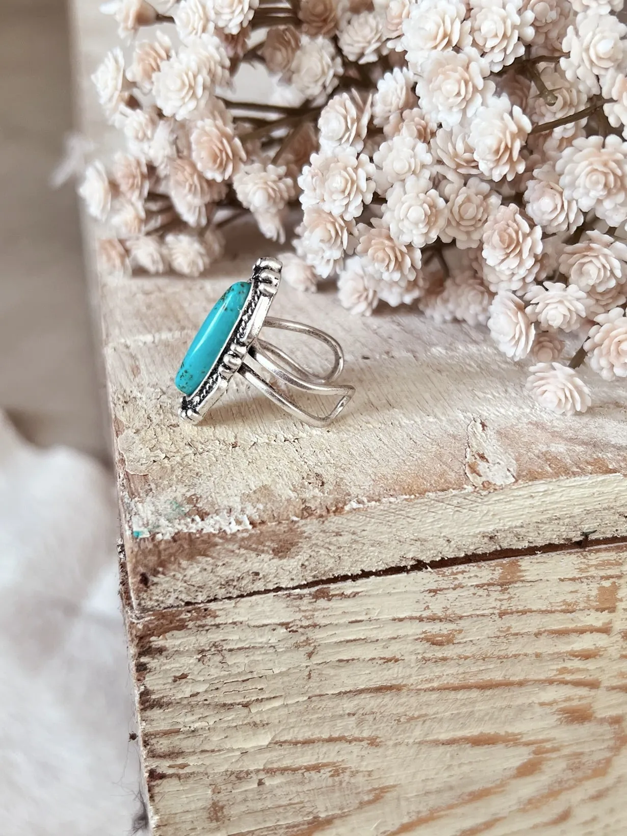 Vintage Inspired Turquoise Stone Adjustable Ring