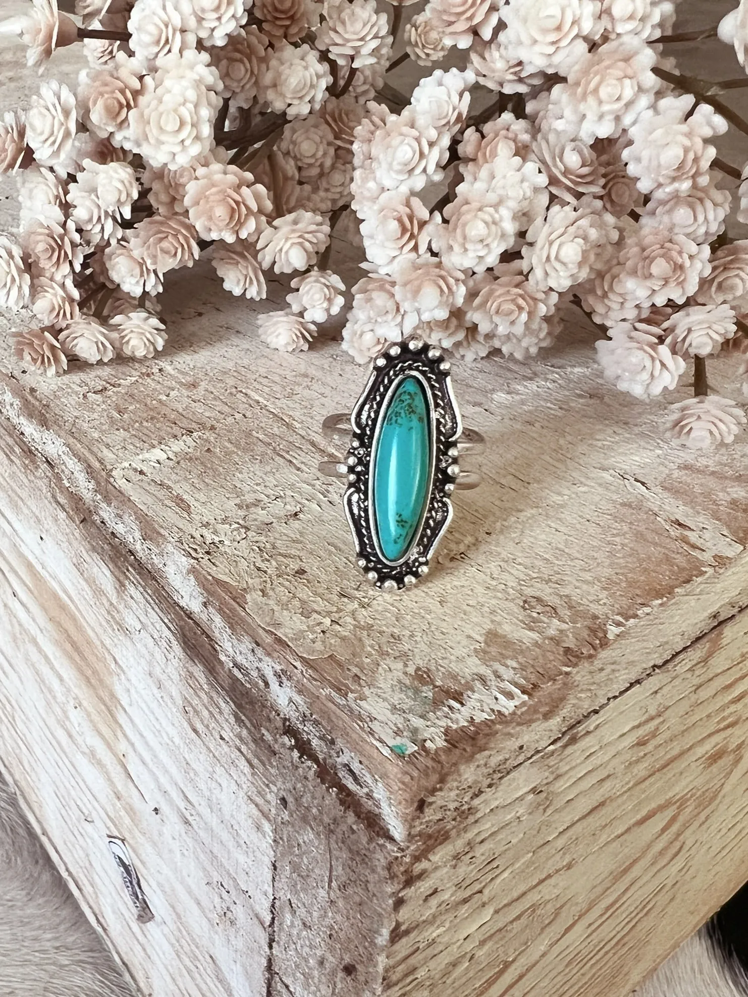 Vintage Inspired Turquoise Stone Adjustable Ring