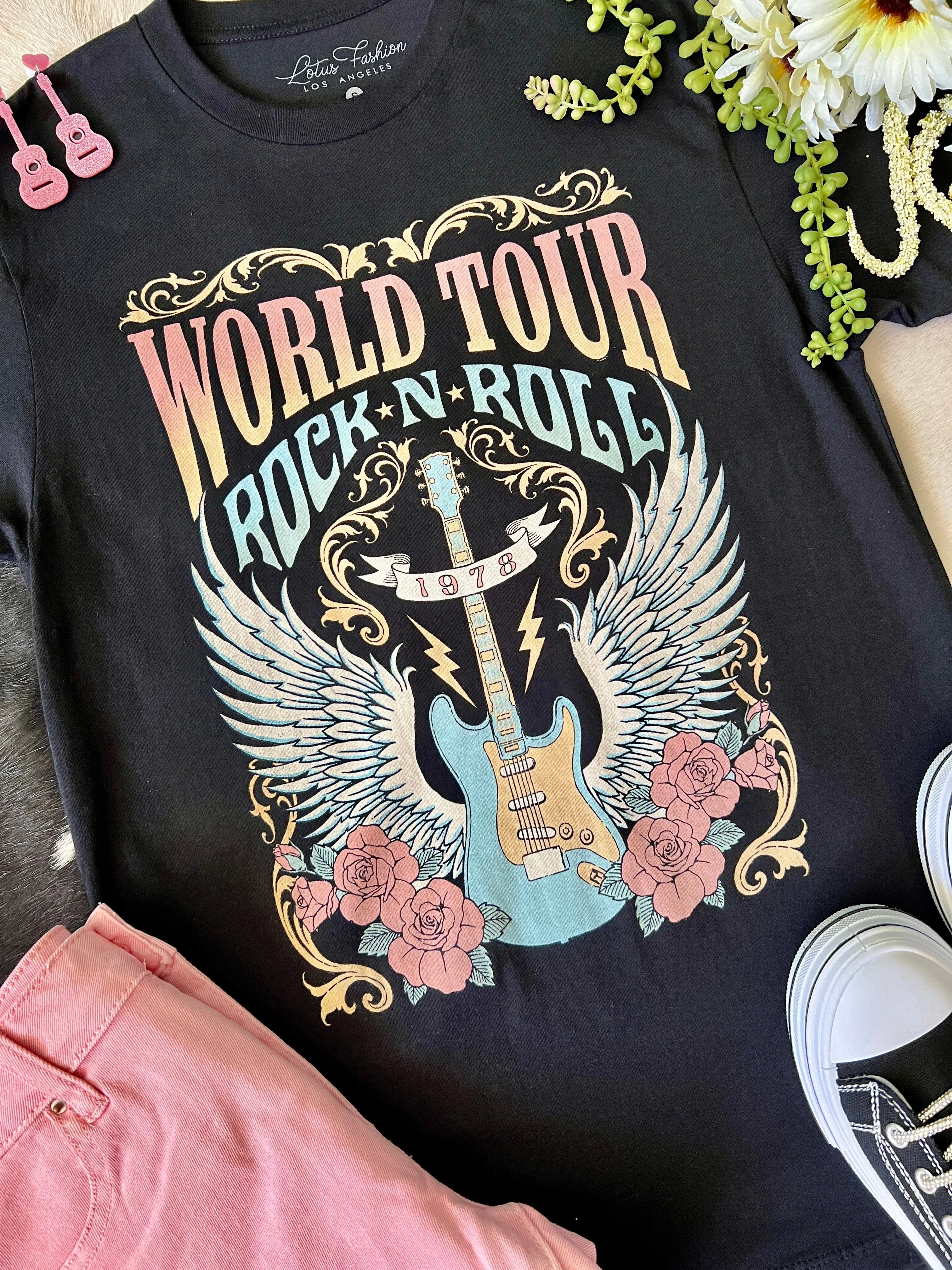 World Tour Rock n Roll Black Tee
