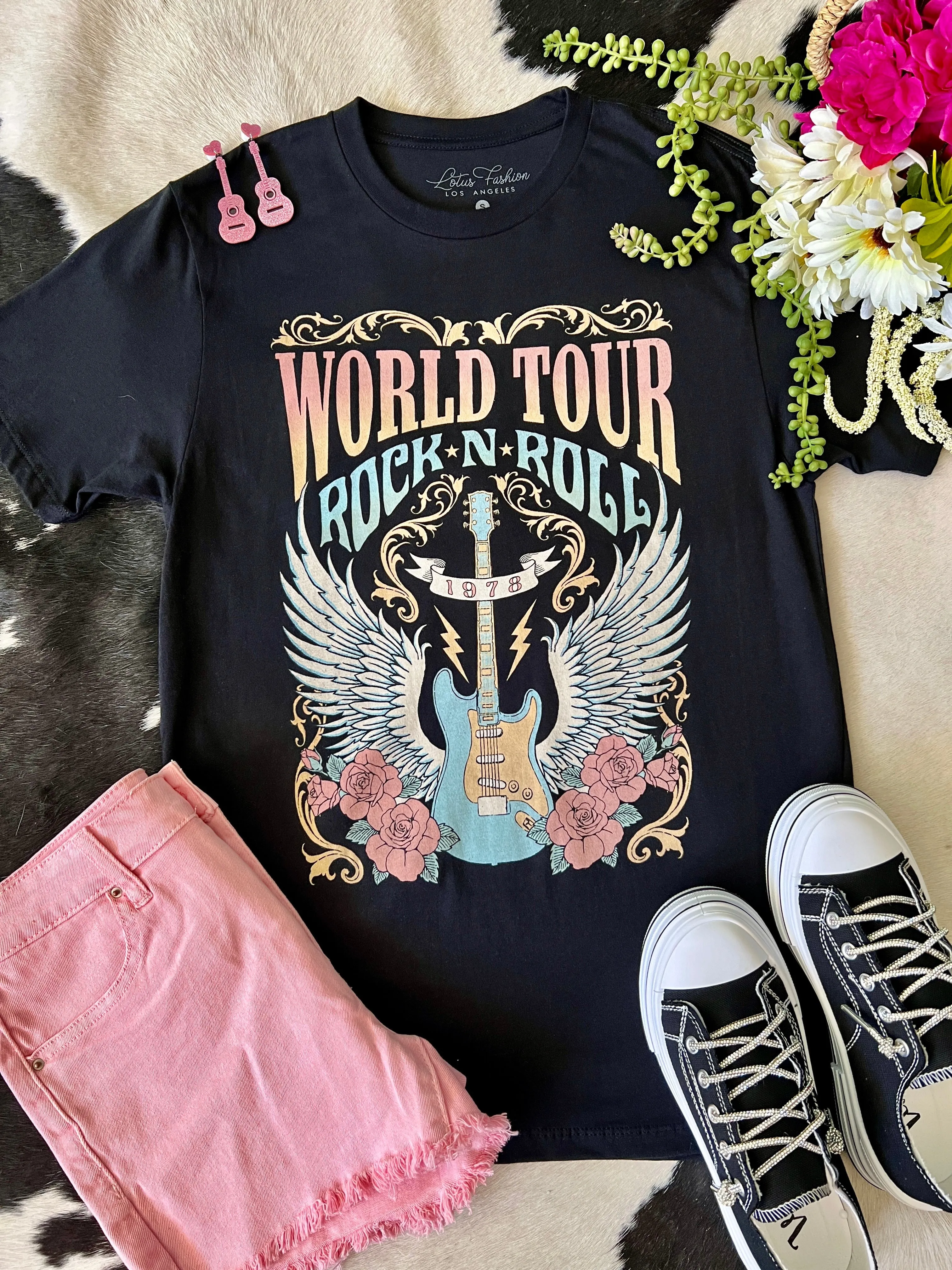 World Tour Rock n Roll Black Tee