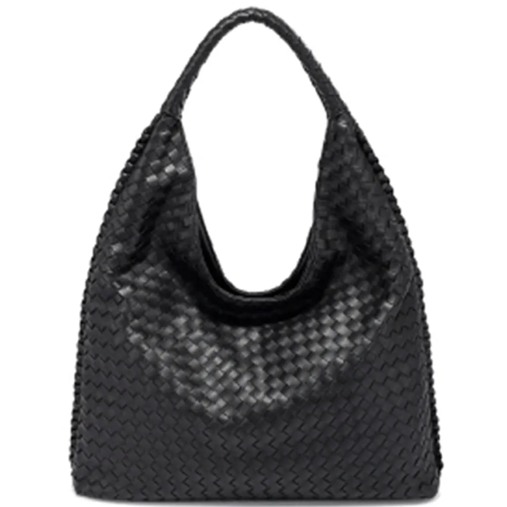Woven Shoulder Hobo Bag in Black