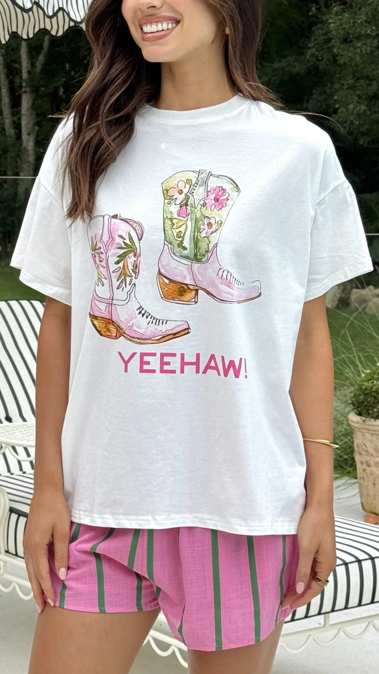 Yeehaw Top and Shorts Set - White/Pink
