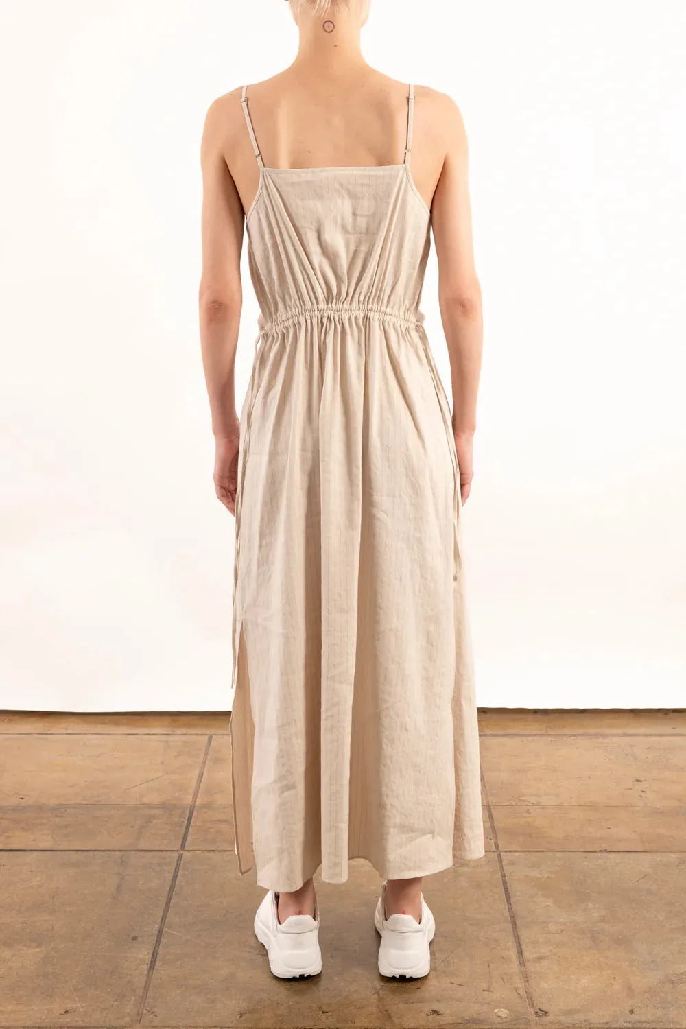 Ynes Stretch Pin Stripe Linen Dress - Ecru