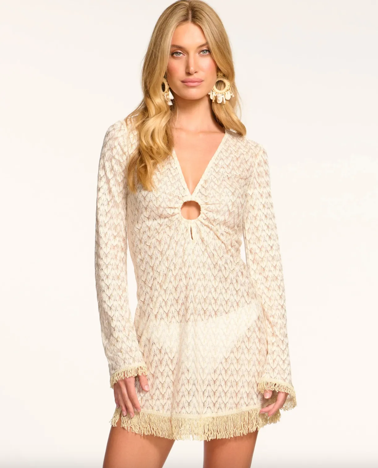 Zig Zag Cassie Coverup Mini Dress - White Zigzag