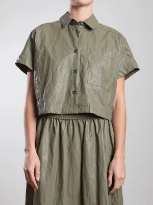 Zoey Faux Leather Shirt - Army