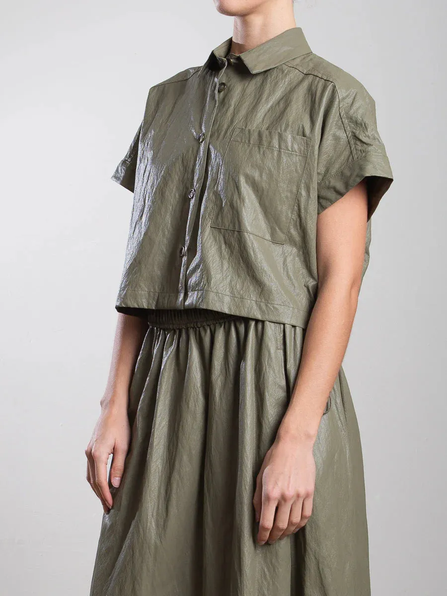 Zoey Faux Leather Shirt - Army