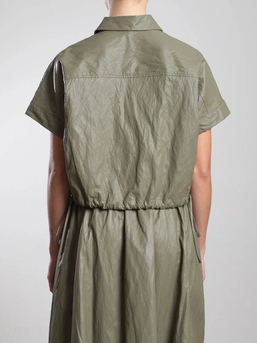 Zoey Faux Leather Shirt - Army