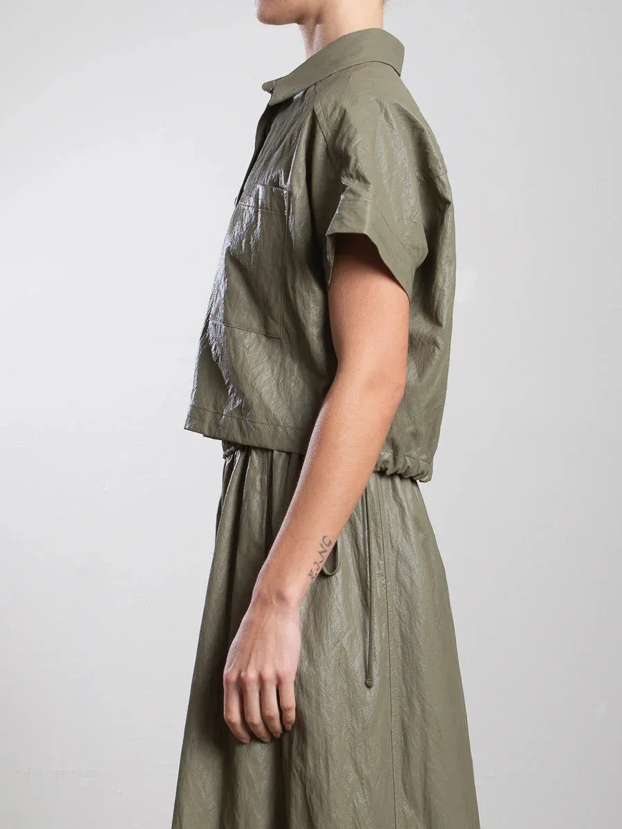 Zoey Faux Leather Shirt - Army