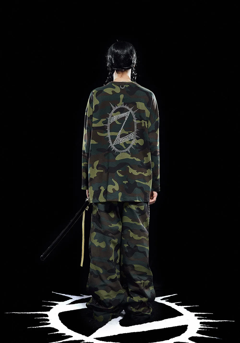 ZOZOKILLA Camouflage Long sleeved Tshirt/Sweatshirt with Hot Fix Rhinestone LOGO