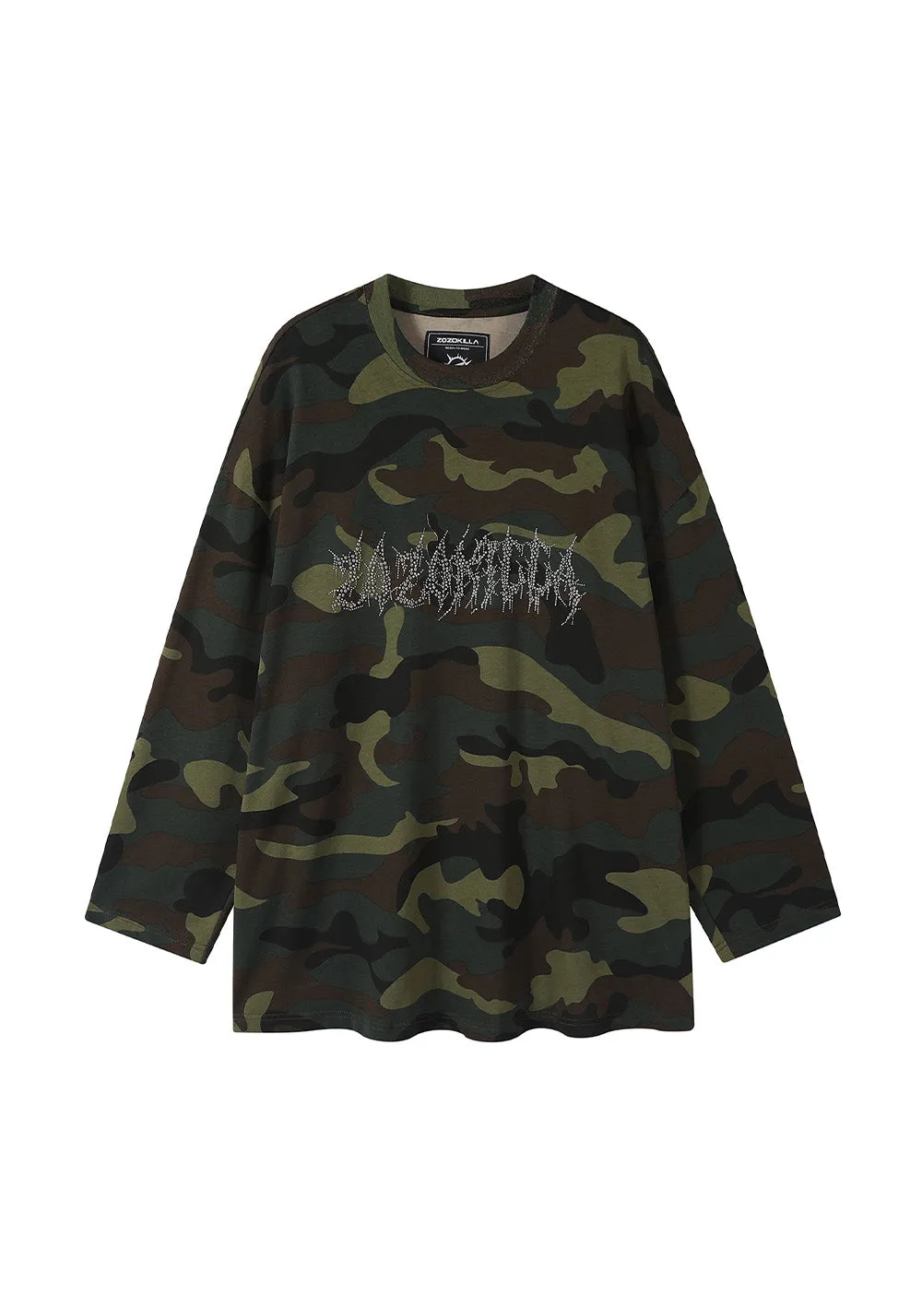 ZOZOKILLA Camouflage Long sleeved Tshirt/Sweatshirt with Hot Fix Rhinestone LOGO