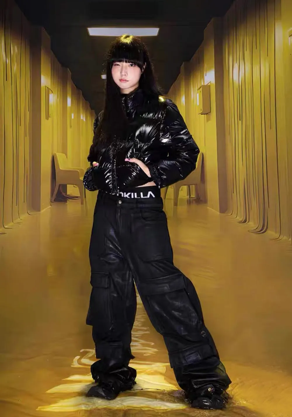 ZOZOKILLA Ultra-short Down Jacket with Stand Collar and Coated Nylon